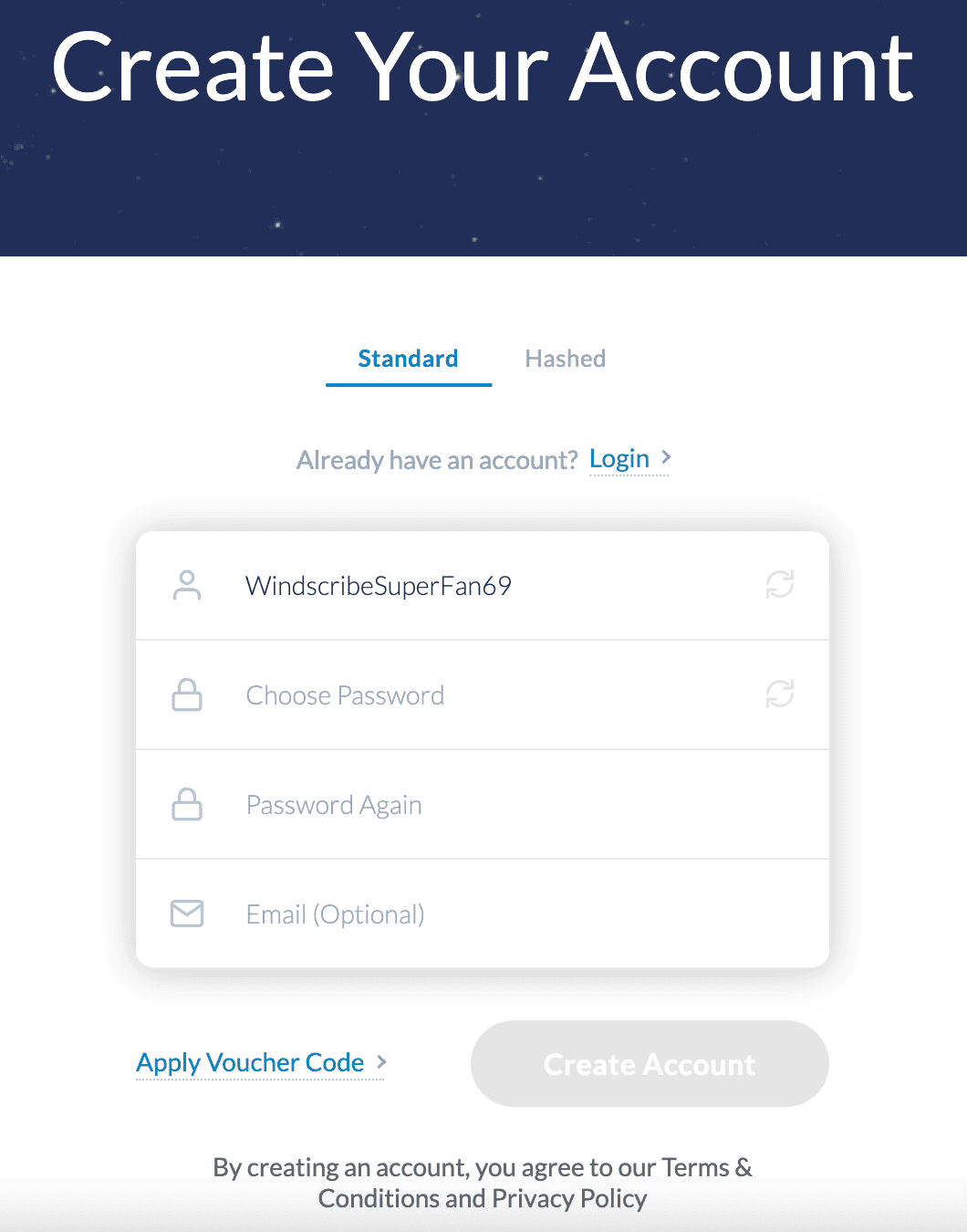 Account Registration page
