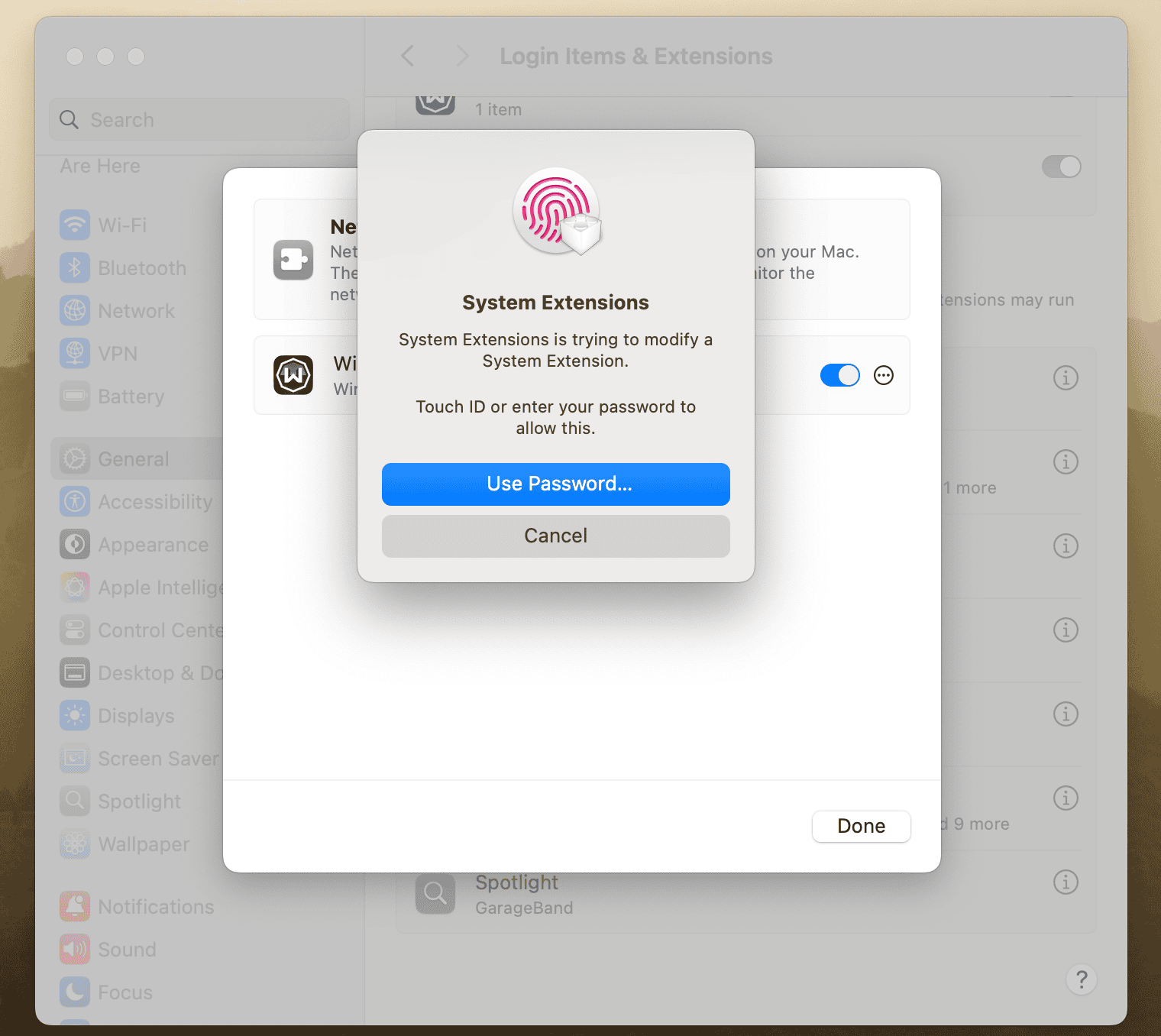 Password & Touch ID prompt on MacOS