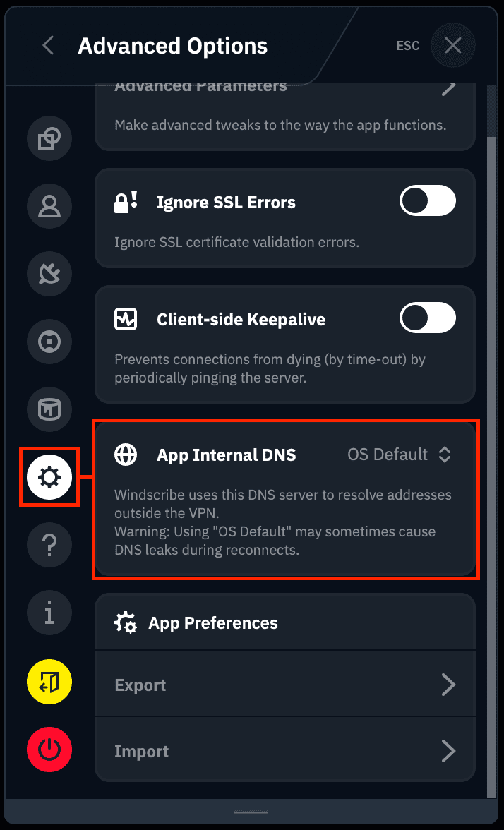App Internal DNS location