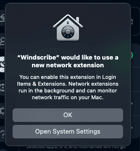 new network extension prompt