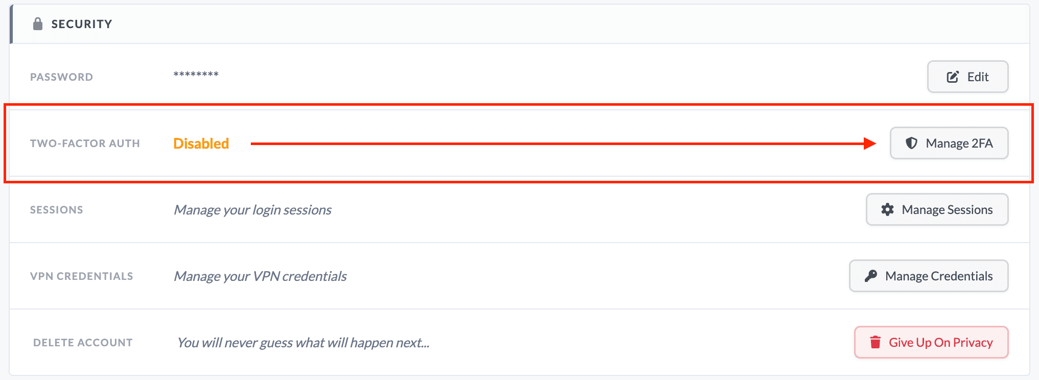 2FA location in My Account