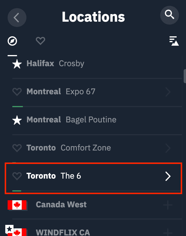 Locations list selection