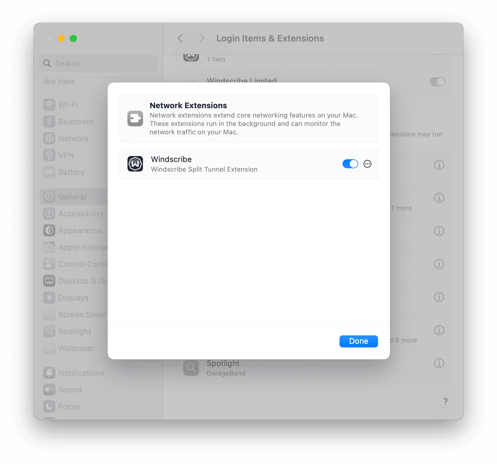 Network Extensions Menu on MacOS