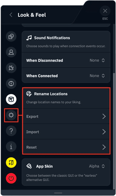 Rename locations menu