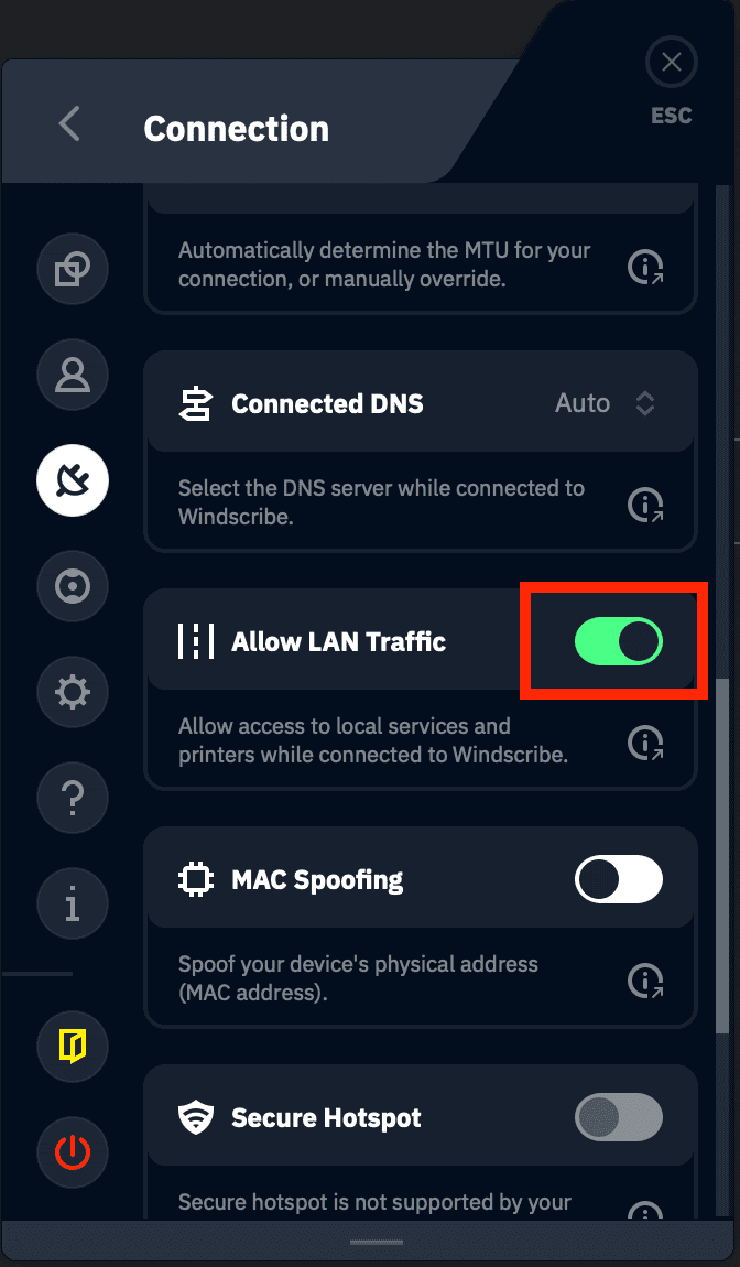 Allow LAN Traffic toggled ON