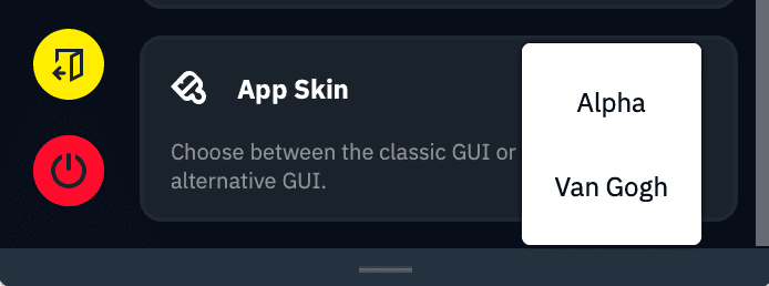 App Skin options dropdown